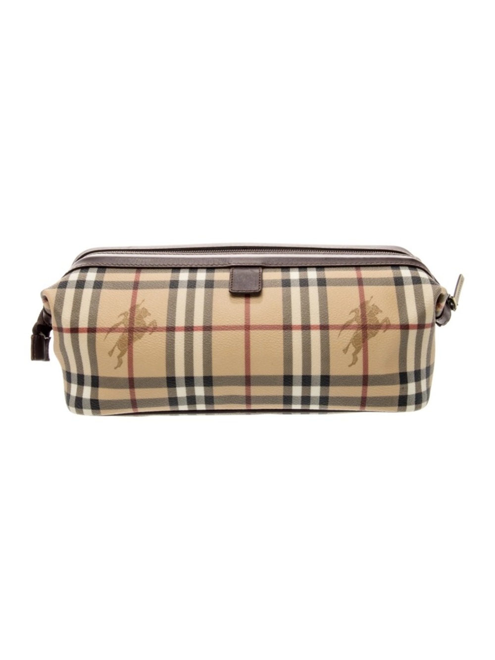 Burberry Beige Plaid Leather-Trim Toiletry Bag